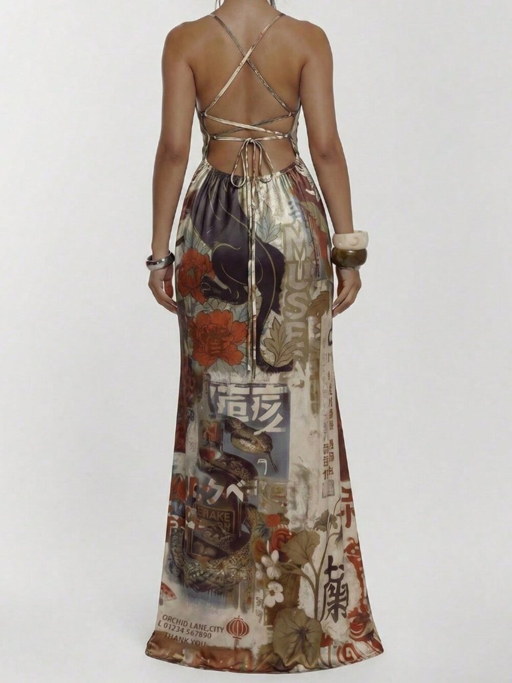 Brown Sexy Women's Lace Up Animal Print Maxi Dress - Picture 2 of 4